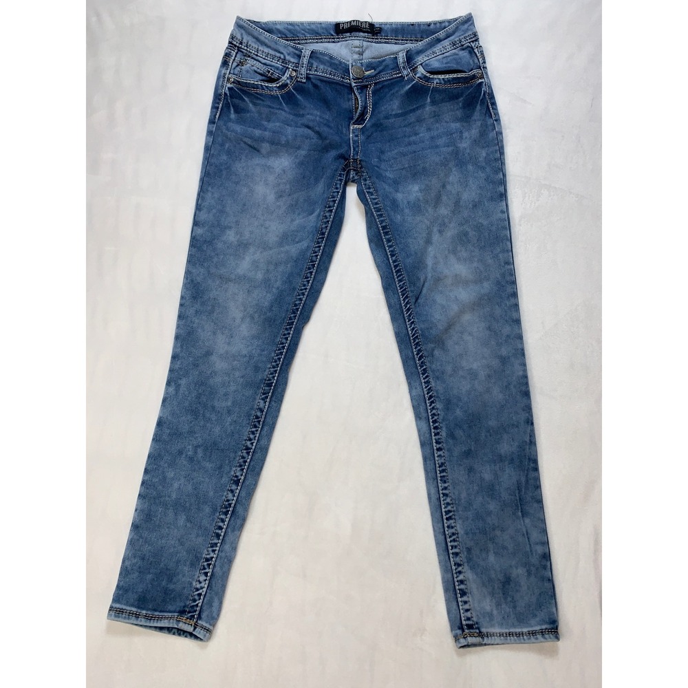 Premiere by Rue21 Jeans‎ Womens Size 9/10R Blue Acid Wash Embroidered Pockets
